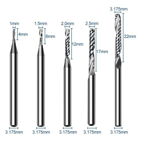10pcs Solid Carbide CNC Spiral O Single Flute End Mill 3.175mm Router Bit for Aluminum Wood Plastic Brass Copper in Saudi Arabia