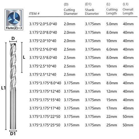 1pcs Tungsten Carbide Flat End Mill Cutter 3.175mm Shank Milling Flute CNC Router Bit Spiral for MDF Acrylic Wood Aluminum Cutting in Saudi Arabia