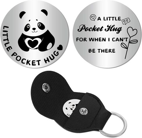 CREATCABIN Pocket Hug Token Long Distance Social Relationship Keepsake Stainless Steel Double Sided Inspirational with PU Leather Keychain Gift for Women Men Bestie Friends Relative 1.2x1.2 Inch-Panda in Kuwait