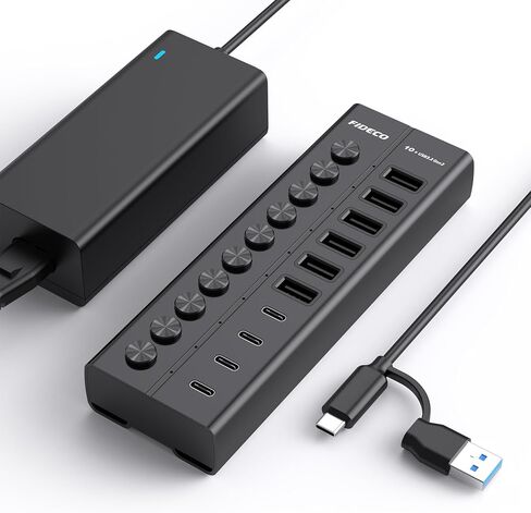 موزع USB يعمل بالطاقة 60 واط لأجهزة الكمبيوتر المحمول والكمبيوتر الشخصي، مقسم USB 10 منافذ بسرعة 10 جيجابت في الثانية مع محول طاقة 12 فولت 5 أمبير، محول متعدد المنافذ USB 3.2 من الألومنيوم، 6 منافذ USB-A و4 منافذ USB-C، يدعم شحن BC1.2 in Kuwait