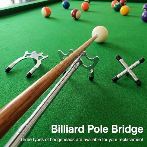 عصا جسر حمام السباحة قابلة للسحب بمقبض EVA باللون الفضي مع 3 رؤوس جسر قابلة للإزالة، صليب مرتفع ومنخفض لزاوية متعددة للقطات طويلة المدى تنكمش إلى 12.8 بوصة ملحق جديلة البلياردو لطاولة البلياردو in Kuwait