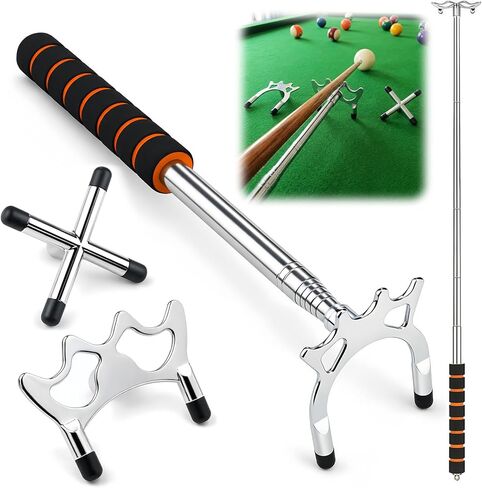 عصا جسر حمام السباحة قابلة للسحب بمقبض EVA باللون الفضي مع 3 رؤوس جسر قابلة للإزالة، صليب مرتفع ومنخفض لزاوية متعددة للقطات طويلة المدى تنكمش إلى 12.8 بوصة ملحق جديلة البلياردو لطاولة البلياردو in Kuwait
