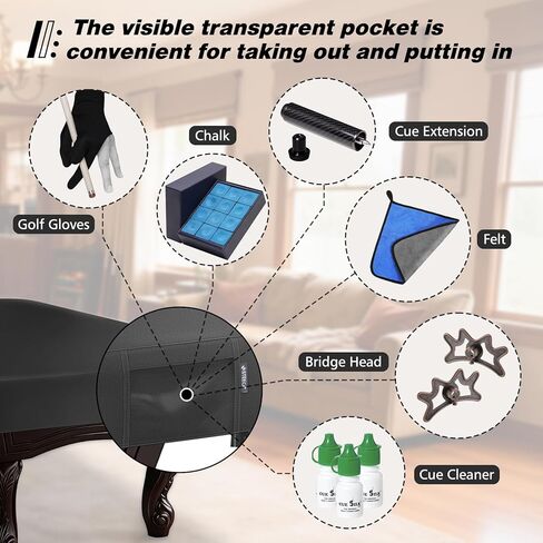 غطاء طاولة بلياردو من الجلد مع جيب بطول 8 أقدام، غطاء طاولة بلياردو عالي التحمل مقاوم للماء والتمزق، أسود، 100 بوصة طول × 56 بوصة عرض × 8 بوصة ارتفاع in Kuwait