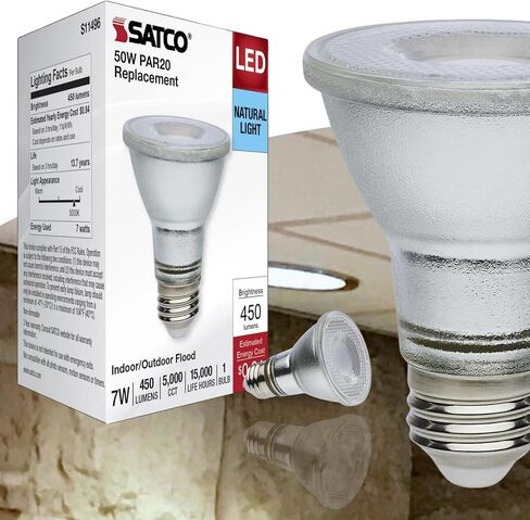Satco S11496 7 Watt Econo LED PAR20; 5000K; 35 Degree Beam Angle; Medium Base; 120-277 Volt; Silver Finish in Saudi Arabia