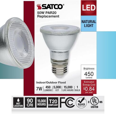 Satco S11496 7 Watt Econo LED PAR20; 5000K; 35 Degree Beam Angle; Medium Base; 120-277 Volt; Silver Finish in Saudi Arabia