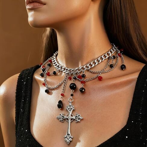 Gothic Silver Cross Necklaces for Women Men Faith Safety Pin Sparkly Double Cross Pendant Necklace Christian Necklace Silver Jewelry in Saudi Arabia