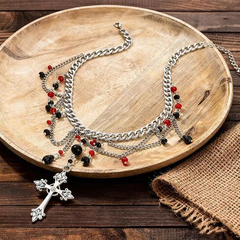 Gothic Silver Cross Necklaces for Women Men Faith Safety Pin Sparkly Double Cross Pendant Necklace Christian Necklace Silver Jewelry in Saudi Arabia