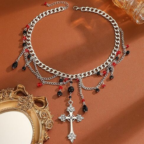 Gothic Silver Cross Necklaces for Women Men Faith Safety Pin Sparkly Double Cross Pendant Necklace Christian Necklace Silver Jewelry in Saudi Arabia