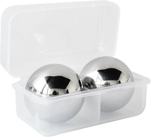 Outset Stainless Steel Ice Cube Spheres, Set of 2 Round Reusable Metal Whiskey Stones with Store Box, 1.57" in Kuwait