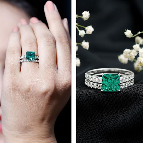 مختبر معتمد نمت Emisald Moissanite Bridal Ring ، جودة AAAA ، خاتم الخطوبة مع فرقة الزفاف - جاهزة للهدية in Kuwait