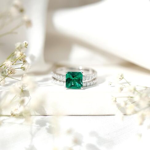 مختبر معتمد نمت Emisald Moissanite Bridal Ring ، جودة AAAA ، خاتم الخطوبة مع فرقة الزفاف - جاهزة للهدية in Kuwait
