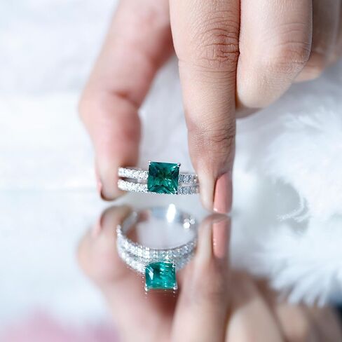 مختبر معتمد نمت Emisald Moissanite Bridal Ring ، جودة AAAA ، خاتم الخطوبة مع فرقة الزفاف - جاهزة للهدية in Kuwait