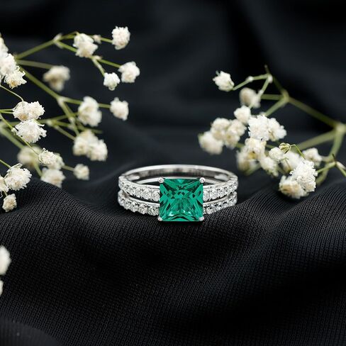 مختبر معتمد نمت Emisald Moissanite Bridal Ring ، جودة AAAA ، خاتم الخطوبة مع فرقة الزفاف - جاهزة للهدية in Kuwait