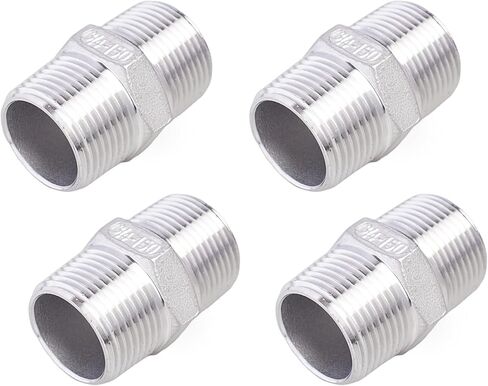 3/4 "NPT ذكر إلى 3/4" NPT ذكر الحلمة، 304 الفولاذ المقاوم للصدأ عرافة الحلمة الأنابيب المناسب للغاز، دش، خط المياه، حزمة من 4 in Kuwait