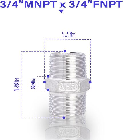 3/4 "NPT ذكر إلى 3/4" NPT ذكر الحلمة، 304 الفولاذ المقاوم للصدأ عرافة الحلمة الأنابيب المناسب للغاز، دش، خط المياه، حزمة من 4 in Kuwait
