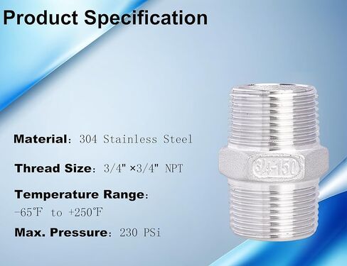 3/4 "NPT ذكر إلى 3/4" NPT ذكر الحلمة، 304 الفولاذ المقاوم للصدأ عرافة الحلمة الأنابيب المناسب للغاز، دش، خط المياه، حزمة من 4 in Kuwait