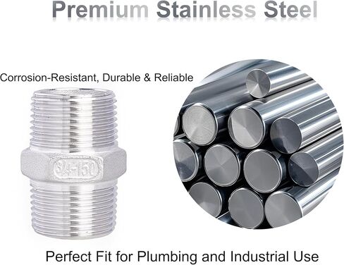 3/4 "NPT ذكر إلى 3/4" NPT ذكر الحلمة، 304 الفولاذ المقاوم للصدأ عرافة الحلمة الأنابيب المناسب للغاز، دش، خط المياه، حزمة من 4 in Kuwait