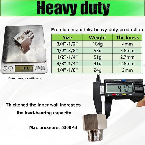 Reducer Adapter Fitting, 1/4" NPT Female x 1/8" NPT Male Reducing Pipe Connector 304 Stainless Steel Reducer Adapters Pipe Fittings (1/4" Female x 1/8" Male) in Saudi Arabia