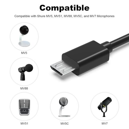 كابل USB بديل بطول 6.6 قدم متوافق مع ميكروفونات Shure MV5 وMV51 وMV88 وMV5C وMV7 - سلك شحن ونقل بيانات متين لميكروفونات Shure USB الرقمية in Saudi Arabia