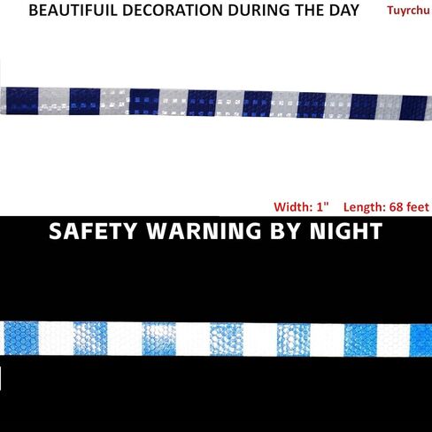 Blue White Reflective Tape Outdoor Waterproof 1 inch Wide for Cars, High Visibility Safety Warning Reflector Sticker Strips (68 feet) in Kuwait