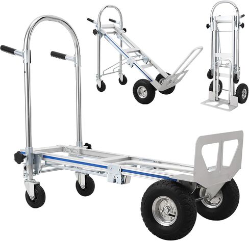 Aluminum Hand Truck, 3-in-1 Convertible Folding Cart with 770 lbs Capacity, Heavy Duty Dolly with Swivel Rubber Wheels & Brakes for Warehouse, Home, Moving, Industrial Use (Model: FST-HT01) in Kuwait