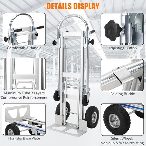 Aluminum Hand Truck, 3-in-1 Convertible Folding Cart with 770 lbs Capacity, Heavy Duty Dolly with Swivel Rubber Wheels & Brakes for Warehouse, Home, Moving, Industrial Use (Model: FST-HT01) in Kuwait