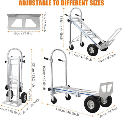 Aluminum Hand Truck, 3-in-1 Convertible Folding Cart with 770 lbs Capacity, Heavy Duty Dolly with Swivel Rubber Wheels & Brakes for Warehouse, Home, Moving, Industrial Use (Model: FST-HT01) in Kuwait