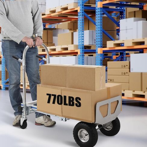 Aluminum Hand Truck, 3-in-1 Convertible Folding Cart with 770 lbs Capacity, Heavy Duty Dolly with Swivel Rubber Wheels & Brakes for Warehouse, Home, Moving, Industrial Use (Model: FST-HT01) in Kuwait