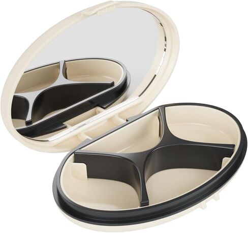 EQUADOSE Oval Compact Pill Case, Portable Organizer with Mirror, Travel Medication Holder with Removable Divider, Small Storage Case for Pills, Vitamins, Earbuds, Jewelry & Daily Essentials, Black in Kuwait