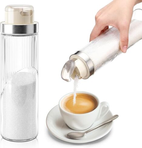 LemonRoad 22 oz Large Glass Sugar Dispenser with Pour Spout for Sugar, Coffee, Large Capacity Sugars Container Anti-slip Ribbed Design Glass Jars for Salt Kitchen Baking(Warm Gray) in Saudi Arabia