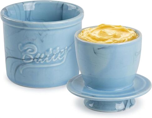 French Butter Crock for Countertop - Modern Ceramic Butter Bell Keeper with Lid, Water Seal Storage Keeps Butter Soft & Spreadable, 4"x4" (Holds 1 Stick) in Saudi Arabia