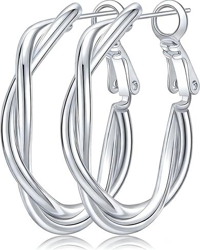 Sterling Silver Hoops Earrings Large Silver Hoop Earrings for Women Hypoallergenic Lightweight Twisted Hoop Earrings 20/30/40/50MM in Saudi Arabia