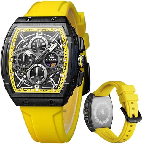 OLEVS Watch Men Casual Luxury Square Large Face Skeleton Multifunctional Chronograph Men's Watches Fashion Silicone Waterproof Mens Watches with Date Moon Phase Analog Wrist Watch Reloj para Hombre in Saudi Arabia