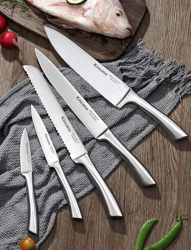 Knife Set, 14 PCS High Carbon Stainless Steel Super Sharp Kitchen Knife Set for Chef with Acrylic Stand, include Steak Knives, Sharpener and Scissors, Ergonomical Design by kincano in Saudi Arabia
