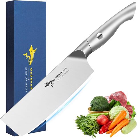 MAD SHARK 7 Inch Nakiri Knife, Ultra Sharp German Stainless Steel Vegetable Knife, Ergonomic Handle, Multipurpose Kitchen Knife for Chopping, Slicing, and Dicing in Saudi Arabia