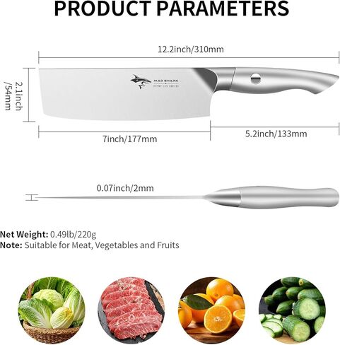 MAD SHARK 7 Inch Nakiri Knife, Ultra Sharp German Stainless Steel Vegetable Knife, Ergonomic Handle, Multipurpose Kitchen Knife for Chopping, Slicing, and Dicing in Saudi Arabia