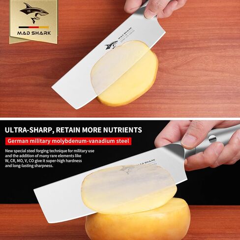 MAD SHARK 7 Inch Nakiri Knife, Ultra Sharp German Stainless Steel Vegetable Knife, Ergonomic Handle, Multipurpose Kitchen Knife for Chopping, Slicing, and Dicing in Saudi Arabia