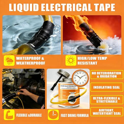 5.29 oz Liquid Electrical Tape Quick-Drying Insulating Glue with Brush Cap - Quick-Dry Waterproof Sealant for Wires, Cables, Connectors, Outdoor & Automotive Electrical Equipment (Black) in Saudi Arabia