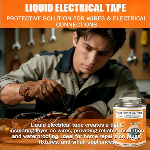 5.29 oz Liquid Electrical Tape Quick-Drying Insulating Glue with Brush Cap - Quick-Dry Waterproof Sealant for Wires, Cables, Connectors, Outdoor & Automotive Electrical Equipment (Black) in Saudi Arabia