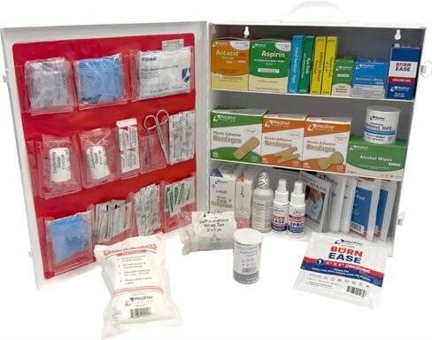 ProStat First Aid 3-Shelf ANSI/OSHA خزانة الإسعافات الأولية الصناعية من الفئة A (موديل 8213SP) - طقم فولاذي مجهز بالكامل لـ 100-150 شخصًا - مكان العمل، والمستودع، والبناء، ومجموعة الامتثال للسلامة المكتبية in Saudi Arabia