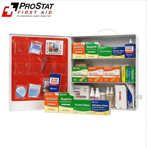 ProStat First Aid 3-Shelf ANSI/OSHA خزانة الإسعافات الأولية الصناعية من الفئة A (موديل 8213SP) - طقم فولاذي مجهز بالكامل لـ 100-150 شخصًا - مكان العمل، والمستودع، والبناء، ومجموعة الامتثال للسلامة المكتبية in Saudi Arabia