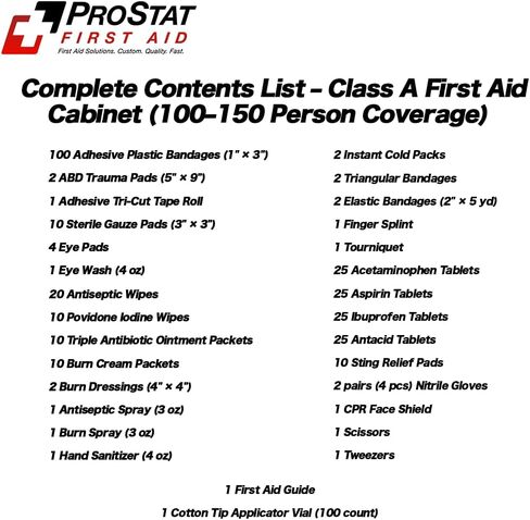 ProStat First Aid 3-Shelf ANSI/OSHA خزانة الإسعافات الأولية الصناعية من الفئة A (موديل 8213SP) - طقم فولاذي مجهز بالكامل لـ 100-150 شخصًا - مكان العمل، والمستودع، والبناء، ومجموعة الامتثال للسلامة المكتبية in Saudi Arabia