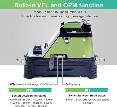 جهاز ربط الألياف الضوئية، ساطور الألياف عالي الدقة، الربط السريع، مقياس الطاقة الضوئية المدمج ومحدد موقع خطأ الضوء الأحمر. in Kuwait