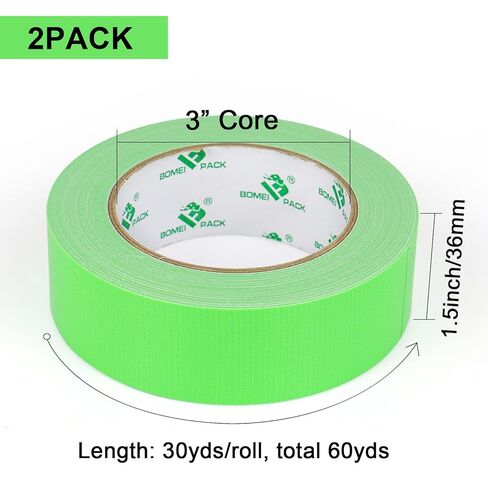 BOMEI PACK Duct Tape Heavy Duty, Green 2 Pack 9 Mil Thickness,1.5 Inches x 30 Yards,Strong Industrial Strength,Flexible,No Residue,Waterproof and Tear by Hand,Multi-Use for Indoor & Outdoor Repairs in Saudi Arabia
