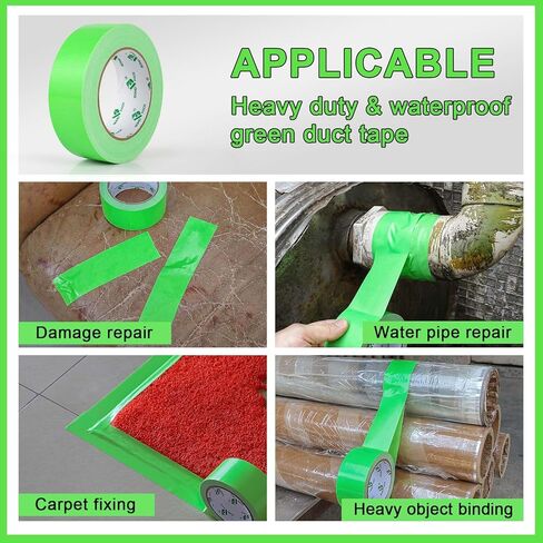 BOMEI PACK Duct Tape Heavy Duty, Green 2 Pack 9 Mil Thickness,1.5 Inches x 30 Yards,Strong Industrial Strength,Flexible,No Residue,Waterproof and Tear by Hand,Multi-Use for Indoor & Outdoor Repairs in Saudi Arabia