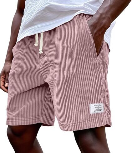 Beach Shorts for Men Elastic Waist Drawstring Corduroy Shorts Baggy Casual Lightweight Summer Sweat Short in Saudi Arabia