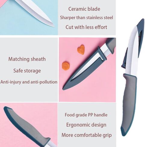 سكاكين التقشير، سكين سيراميك حاد للغاية، شفرة كبيرة 4 بوصات، سكين أطفال سيراميك آمن مقاوم للصدأ، سكاكين فواكه صحية، تستخدم لتقطيع الفواكه وأطباق اللحوم والأطعمة المطبوخة in Kuwait