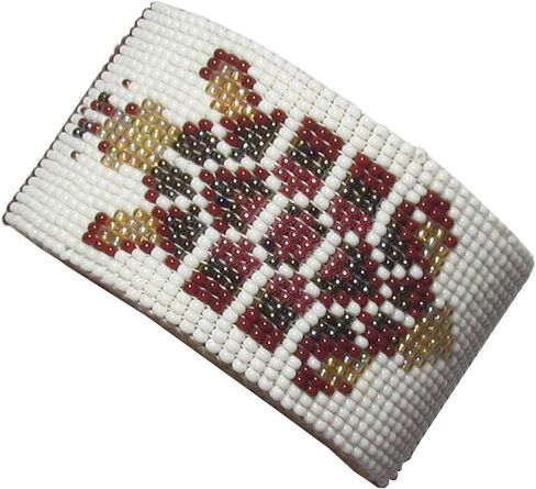Handmade Beaded Bracelet, Bohemian Seed Beads Native American Style Cuff Bracelet, White Brown Unisex Leather Bracelet, Free Size B33/1 in Saudi Arabia