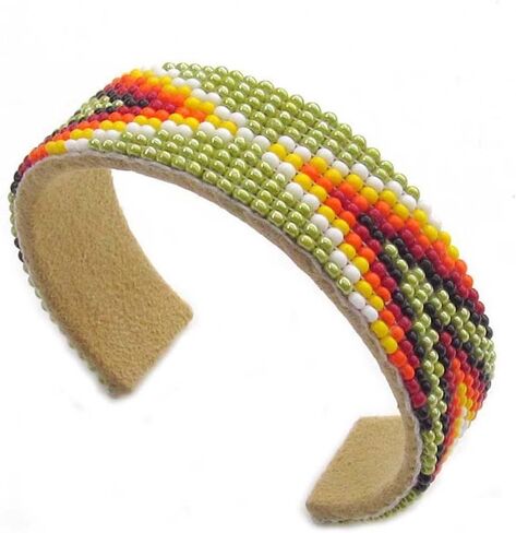 Handmade Beaded Bracelet, Bohemian Seed Beads Native American Style Cuff Bracelet, White Brown Unisex Leather Bracelet, Free Size B33/1 in Saudi Arabia