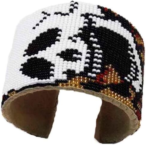 Handmade Beaded Bracelet, Bohemian Seed Beads Native American Style Cuff Bracelet, White Brown Unisex Leather Bracelet, Free Size B33/1 in Saudi Arabia